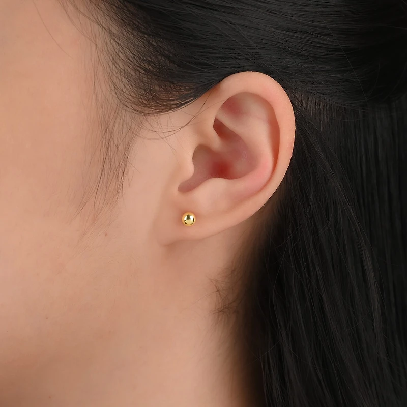 Womens Cubic Zirconia 18K Gold Over Silver Sterling Silver Ball 3 Pair Earring Set