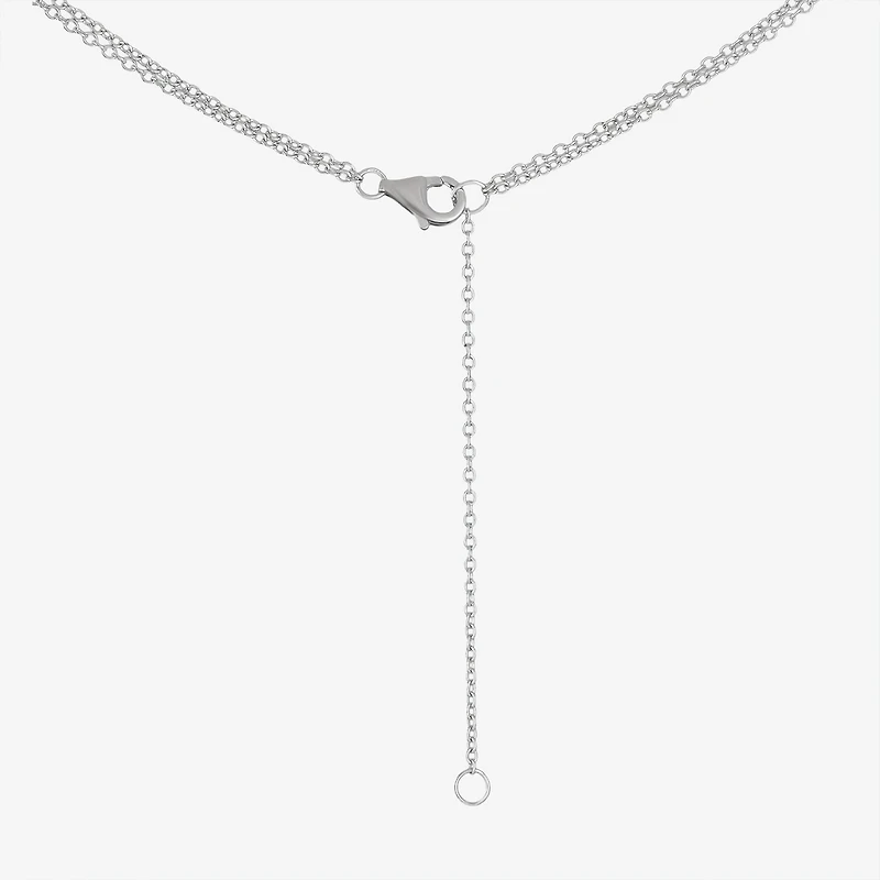 Diamonart Layered Look "Mom" Womens White Cubic Zirconia Sterling Silver Heart 16 Inch Pendant Necklace