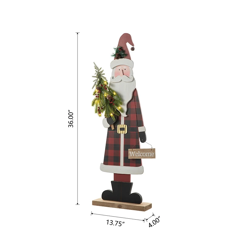 Glitzhome Lighted Wooden Santa Decor Christmas Porch Sign