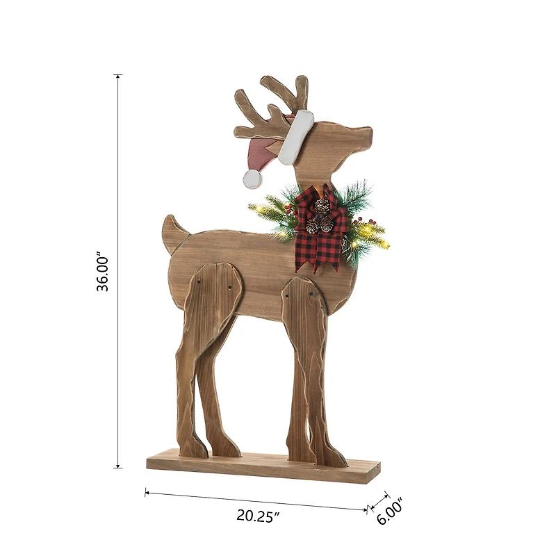 Glitzhome Chunky Wood Reindeer Decor Christmas Porch Sign