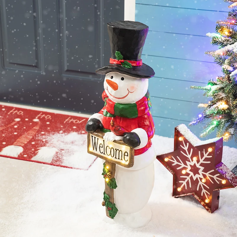 Glitzhome Resin Snowman Decor Christmas Porch Sign