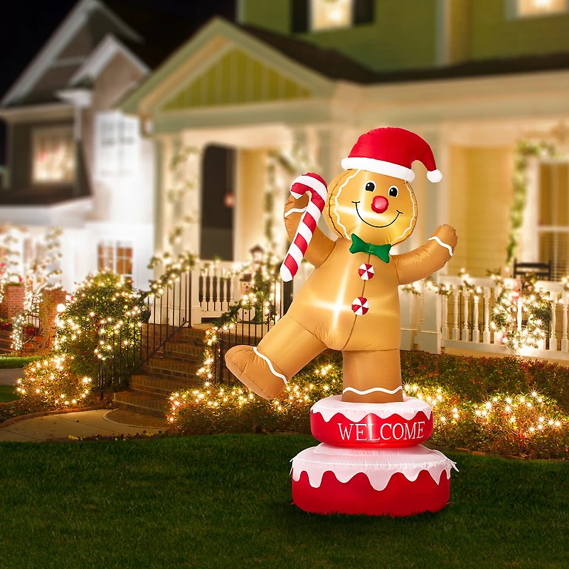 Glitzhome 6ft Lighted Gingerbread Man Christmas Inflatable