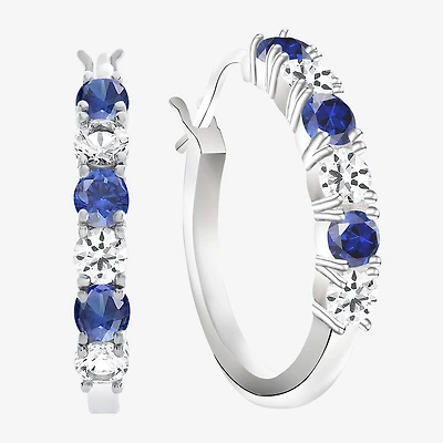 Gemstone & Lab-Created White Sapphire Sterling Silver Hoop Earrings