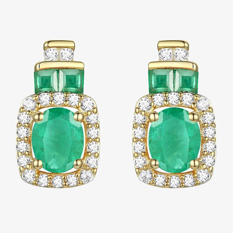Genuine Gemstone & 1/5 CT. T.W. Genuine Diamond 10K Gold Oval Drop Earrings