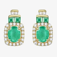 Genuine Gemstone & 1/5 CT. T.W. Genuine Diamond 10K Gold Oval Drop Earrings