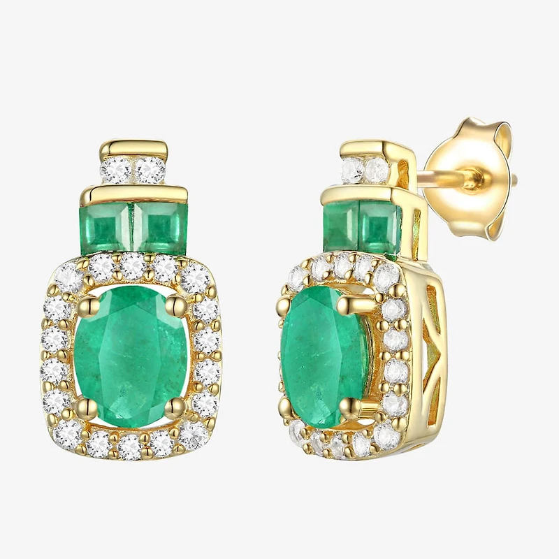 Genuine Gemstone & 1/5 CT. T.W. Genuine Diamond 10K Gold Oval Drop Earrings