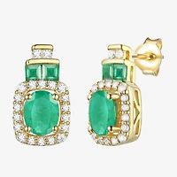 Genuine Gemstone & 1/5 CT. T.W. Genuine Diamond 10K Gold Oval Drop Earrings