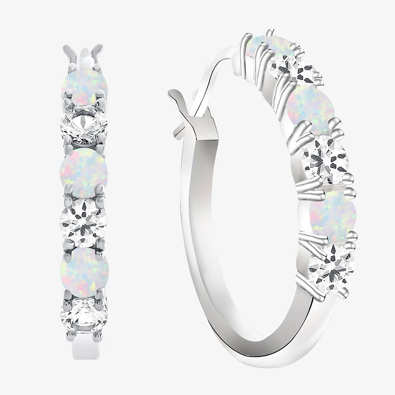 Gemstone & Lab-Created White Sapphire Sterling Silver Hoop Earrings