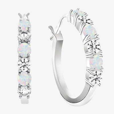 Gemstone & Lab-Created White Sapphire Sterling Silver Hoop Earrings