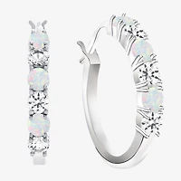 Gemstone & Lab-Created White Sapphire Sterling Silver Hoop Earrings