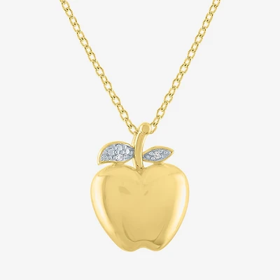 Diamond Accent "Apple Of My Eye" (G-H / I1-I2) Womens Diamond Accent Lab Grown White Diamond 14K Gold Over Silver 16 Inch Pendant Necklace