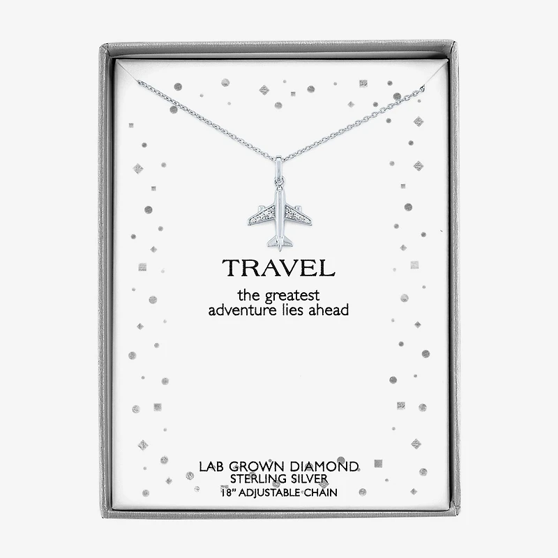 "Travel" (G-H / I1-I2) Airplane Womens Diamond Accent Lab Grown White Diamond Sterling Silver 16 Inch Pendant Necklace