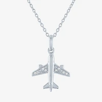 "Travel" (G-H / I1-I2) Airplane Womens Diamond Accent Lab Grown White Diamond Sterling Silver 16 Inch Pendant Necklace