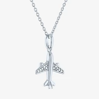 "Travel" (G-H / I1-I2) Airplane Womens Diamond Accent Lab Grown White Diamond Sterling Silver 16 Inch Pendant Necklace
