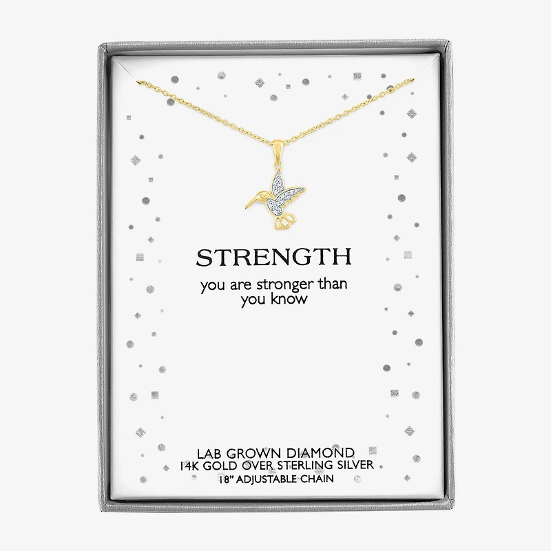 Diamond Accent "Strength" (G-H / I1-I2) Hummingbird Womens Diamond Accent Lab Grown White Diamond 14K Gold Over Silver 16 Inch Pendant Necklace