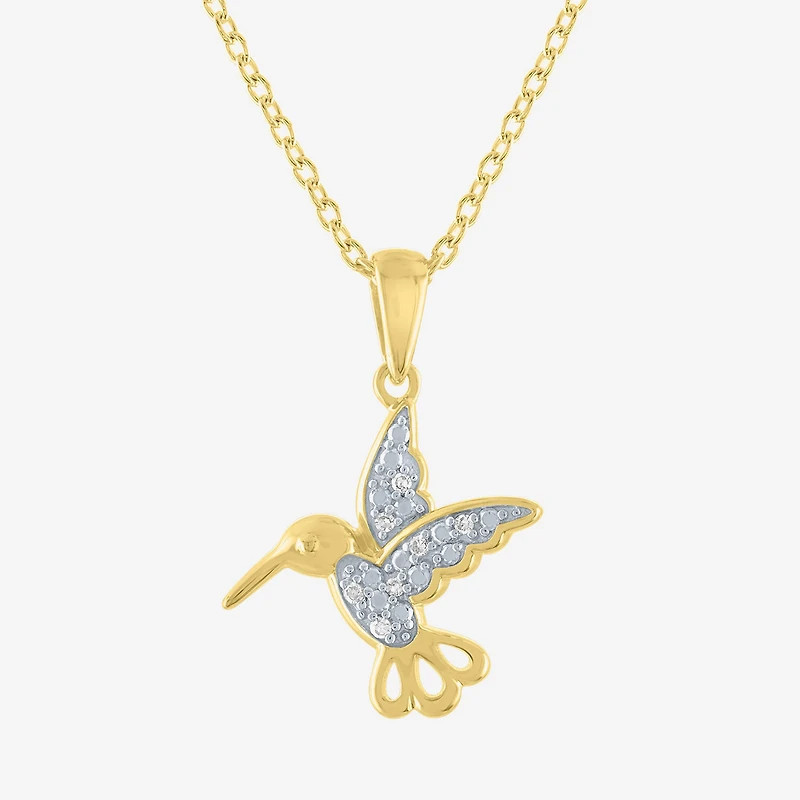 Diamond Accent "Strength" (G-H / I1-I2) Hummingbird Womens Diamond Accent Lab Grown White Diamond 14K Gold Over Silver 16 Inch Pendant Necklace