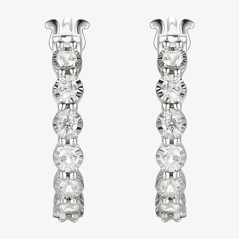 Womens 1/10 CT. T.W. Natural White Diamond Sterling Silver 18mm Hoop Earrings