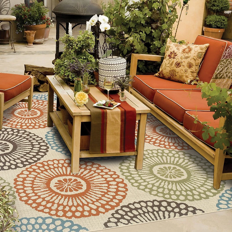 Covington Home Majorca Floral Medallions Indoor Outdoor Rectangular Accent Rug
