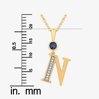 N" Womens Lab Created Blue Sapphire 14K Gold Over Silver 18 Inch Pendant Necklace