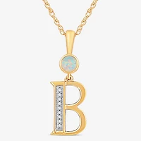 B Womens Lab Created White Opal 14K Gold Over Silver 18 Inch Pendant Necklace