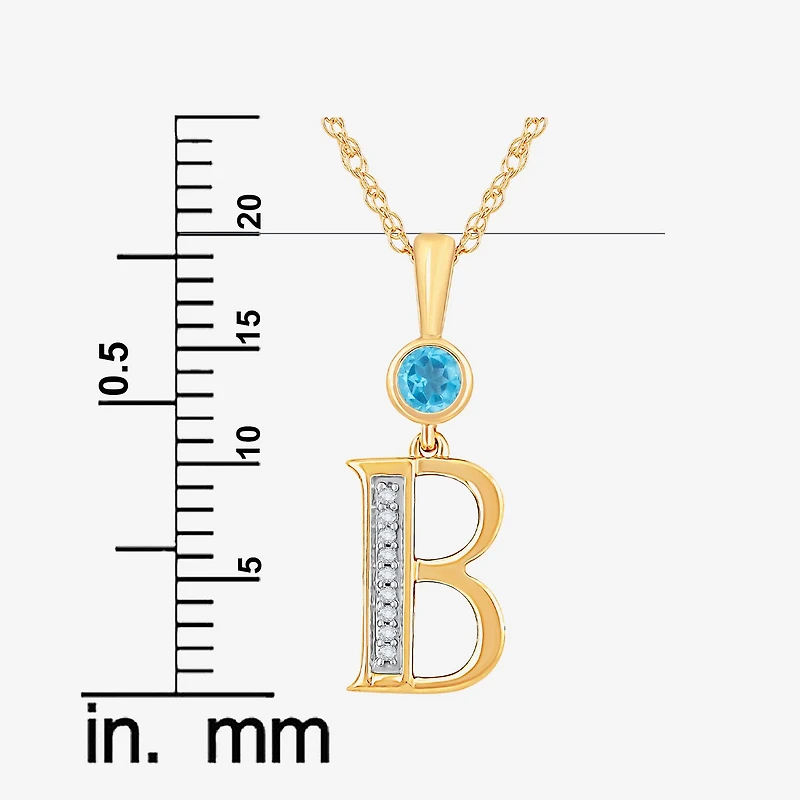 B Womens Genuine Blue Topaz 14K Gold Over Silver 18 Inch Pendant Necklace