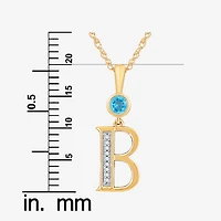 B Womens Genuine Blue Topaz 14K Gold Over Silver 18 Inch Pendant Necklace