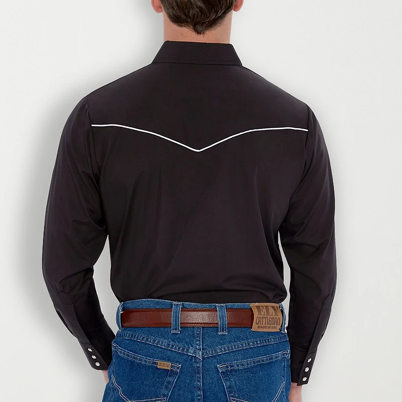 Ely Cattleman Piped-Yolk Mens Long Sleeve Classic Fit Button-Down Shirt