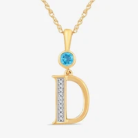 D Womens Genuine Blue Topaz 14K Gold Over Silver 18 Inch Pendant Necklace