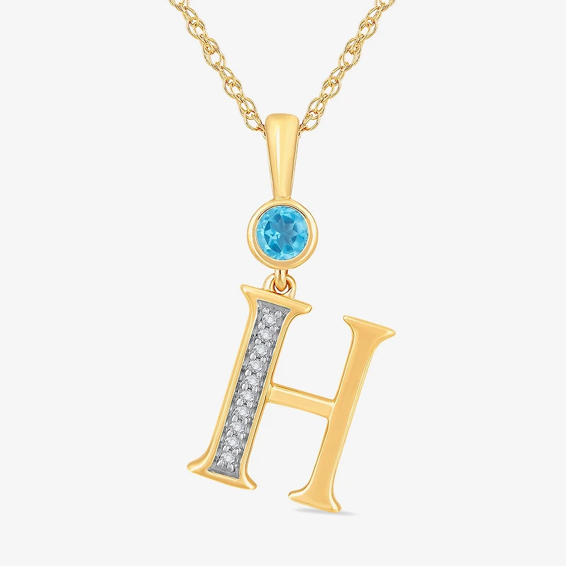 H Womens Genuine Blue Topaz 14K Gold Over Silver 18 Inch Pendant Necklace