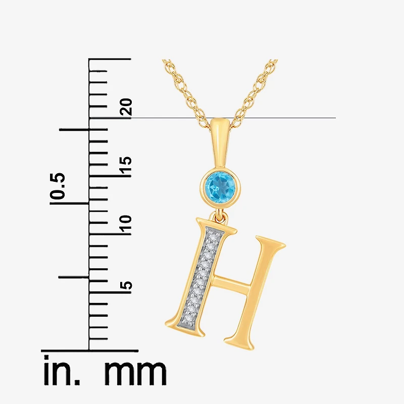 H Womens Genuine Blue Topaz 14K Gold Over Silver 18 Inch Pendant Necklace