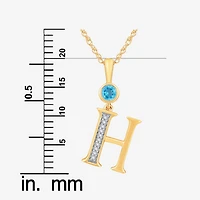 H Womens Genuine Blue Topaz 14K Gold Over Silver 18 Inch Pendant Necklace