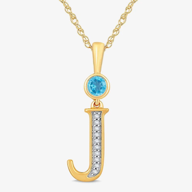 J Womens Genuine Blue Topaz 14K Gold Over Silver 18 Inch Pendant Necklace