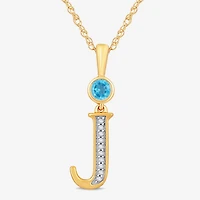 J Womens Genuine Blue Topaz 14K Gold Over Silver 18 Inch Pendant Necklace