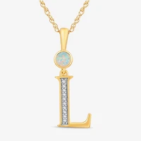 L" Womens Lab Created White Opal 14K Gold Over Silver 18 Inch Pendant Necklace