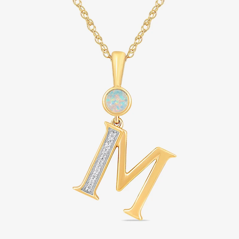 M Womens Lab Created White Opal 14K Gold Over Silver 18 Inch Pendant Necklace