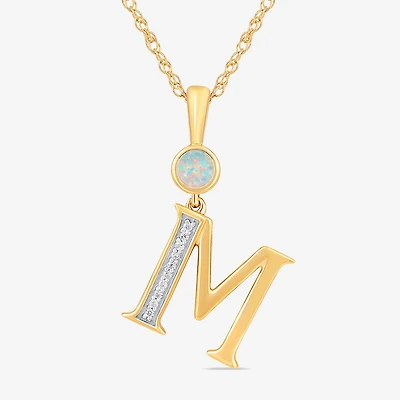M Womens Lab Created White Opal 14K Gold Over Silver 18 Inch Pendant Necklace