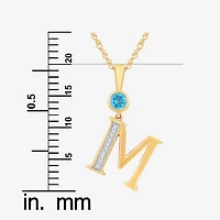 "M" Womens Genuine Blue Topaz 14K Gold Over Silver 18 Inch Pendant Necklace