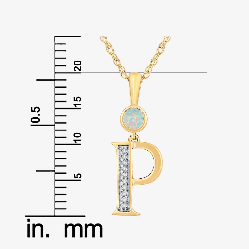 P" Womens Lab Created White Opal 14K Gold Over Silver 18 Inch Pendant Necklace