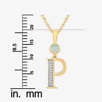 P" Womens Lab Created White Opal 14K Gold Over Silver 18 Inch Pendant Necklace
