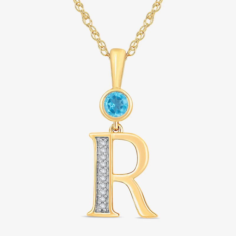 "R" Womens Genuine Blue Topaz 14K Gold Over Silver 18 Inch Pendant Necklace