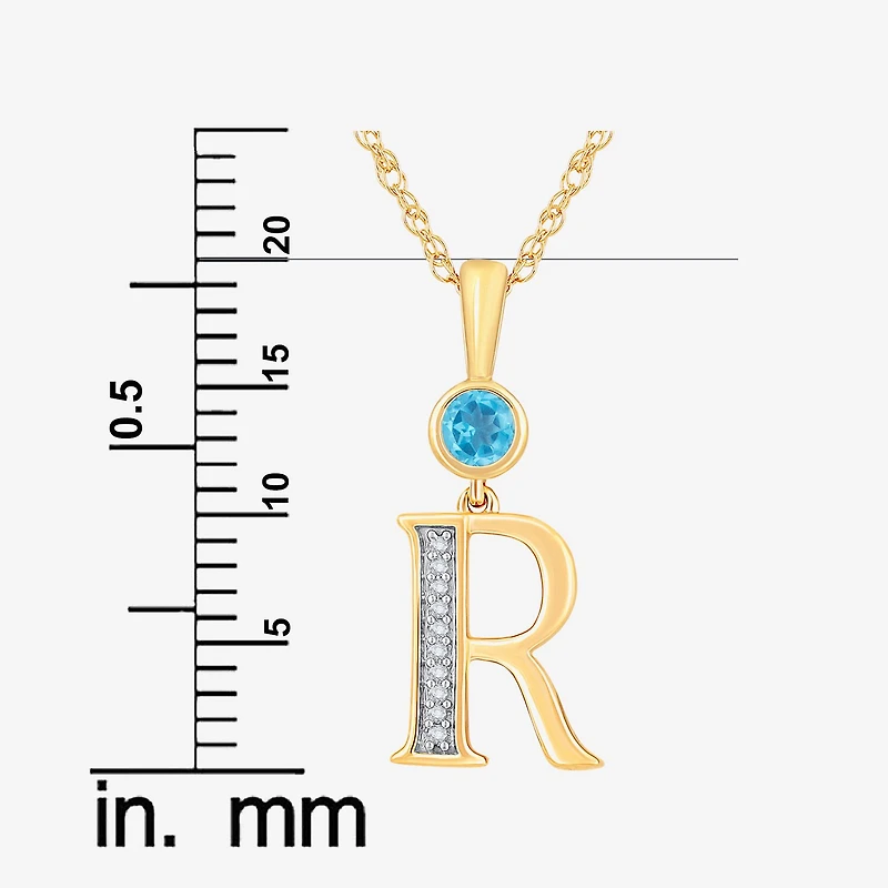 "R" Womens Genuine Blue Topaz 14K Gold Over Silver 18 Inch Pendant Necklace