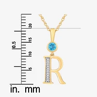 "R" Womens Genuine Blue Topaz 14K Gold Over Silver 18 Inch Pendant Necklace
