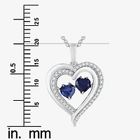 Love in Motion™ Lab-Created Blue And White Sapphire Sterling Silver Double Heart Pendant Necklace