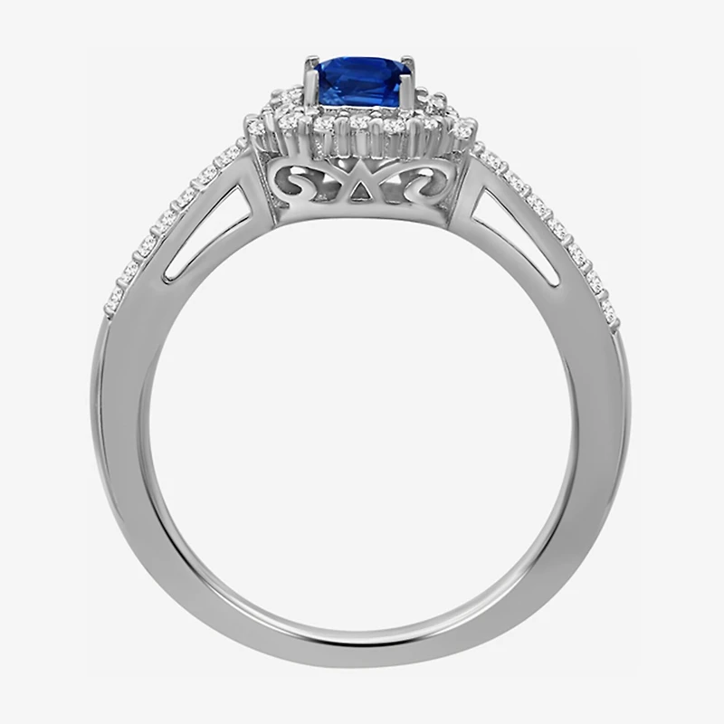 Womens Emerald-cut Gemstone & 3/8 CT. T.W. Natural Diamond 10K Gold Halo Cocktail Ring