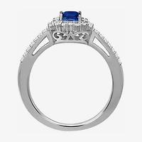 Womens Emerald-cut Gemstone & 3/8 CT. T.W. Natural Diamond 10K Gold Halo Cocktail Ring