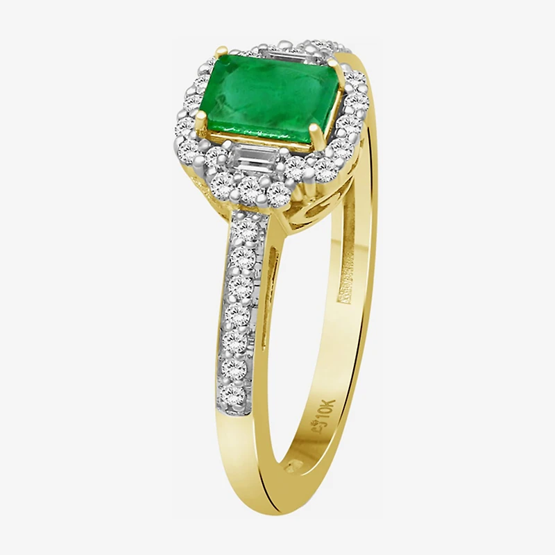 Womens Emerald-cut Gemstone & 3/8 CT. T.W. Natural Diamond 10K Gold Halo Cocktail Ring