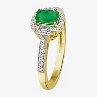 Womens Emerald-cut Gemstone & 3/8 CT. T.W. Natural Diamond 10K Gold Halo Cocktail Ring