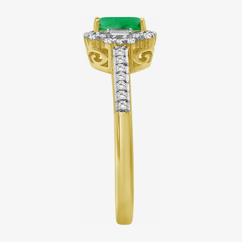 Womens Emerald-cut Gemstone & 3/8 CT. T.W. Natural Diamond 10K Gold Halo Cocktail Ring