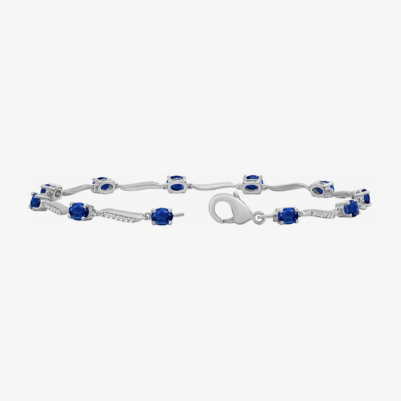 Womens Gemstone & 1/8 CT. T.W. Natural Diamond 10K Gold Oval 7.25 Inch Tennis Bracelet
