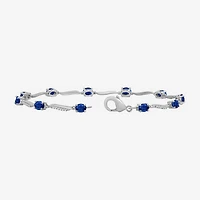 Womens Gemstone & 1/8 CT. T.W. Natural Diamond 10K Gold Oval 7.25 Inch Tennis Bracelet